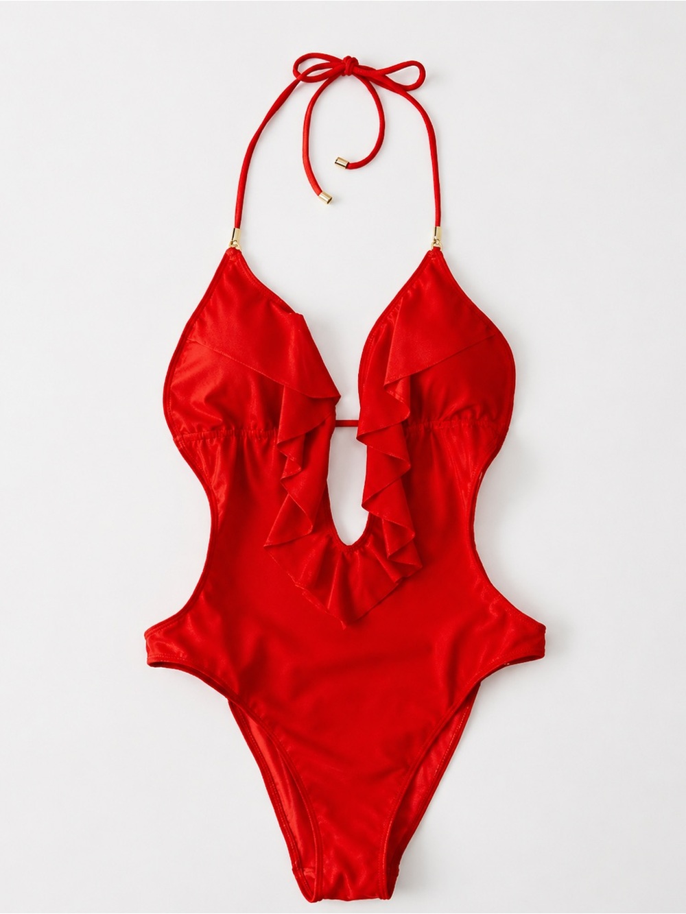 Abercrombie & Fitch Red Ruffle Plunge One-Piece Swimsuit Size Medium